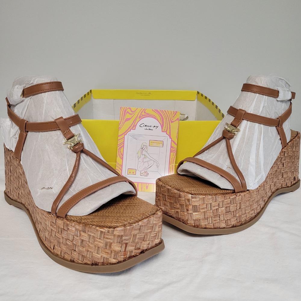 Circus by Sam Edelman‎ Odette Brown Leather Woven Platform Wedge Sandals Mens 11